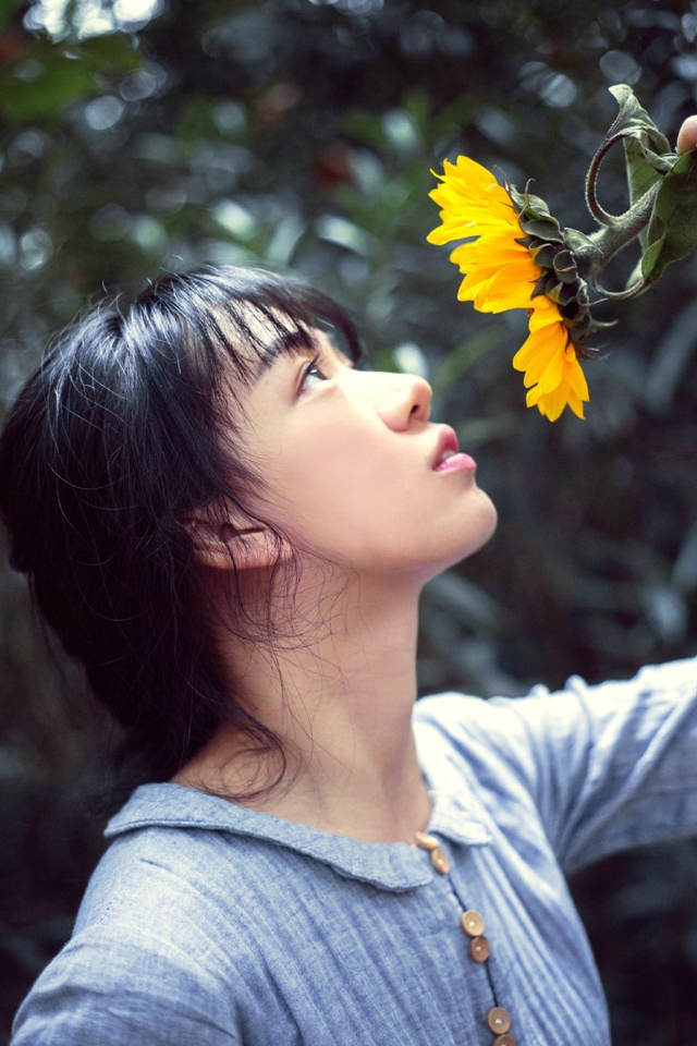 治愈系少女恬静淡雅向日葵清新写真照,清纯美女,